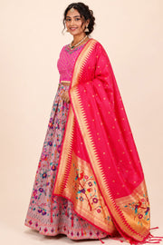 Pink Handcrafted Paithani Lehenga 10065967