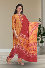 Brown Batik Printed 3-Piece Salwar Suit Material  10075997