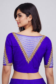 Blue Aari Embroidered Silk Blouse 10068920