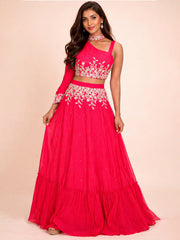Pink Silk Hand Embroidered Lehenga 10076891