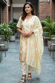 Beige Mukaish Embroidery Viscose Silk Salwar Suit 10076197