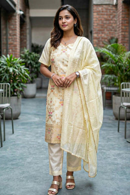 Beige Mukaish Embroidery Viscose Silk Salwar Suit 10076197