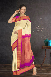 Navajo White Korvai Kanjivaram Silk Saree 10075652