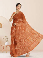 Cinnamon Brown Dabu Print Kota Cotton Saree 10074177