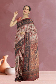 Grey Kalamkari Printed Malai Cotton Saree 10074695