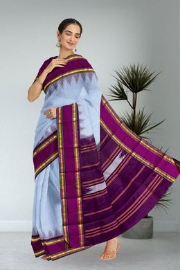 Mist Grey Pure Zari Korvai Kanjivaram Silk Saree 10062500