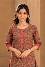 Brown Hand Block Printed Cotton Kurta 10077677