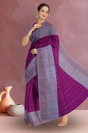 Purple Art Silk Kanjivaram Saree With Stripes Design 10076348