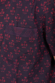 Indigo Handblock Print Pre-Washed Pure Cotton Crop Shirt 10074623