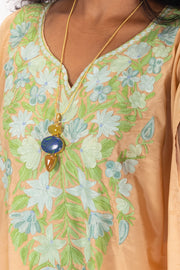 Beige Sozni Embroidered Crepe Silk Kaftan 10064728