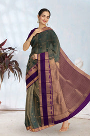 Green Kanjivaram Vegan Silk Saree 10076041