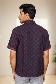 Indigo Handblock Print Pre-Washed Pure Cotton Crop Shirt 10074628