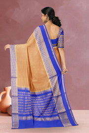Desert Gold Beige with Blue Mysore Crepe Silk Saree With Zari Border 10076663
