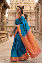 Blue Kanjivaram Silk Saree with Contrast Zari Border 10078173