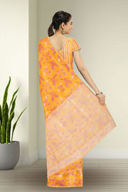 Yellow Chanderi Printed Silk Cotton Saree 10075368