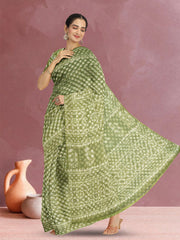 Avocado Green Dabu Print Kota Cotton Saree 10074182