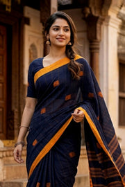 Ink Blue Handloom Chettinad Cotton Saree 10077333