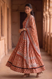 Red Hand Block Printed Chaniya Choli With Kota Doria Dupatta 10066333