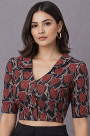 Black Jahota Printed Cotton Blouse 10073332