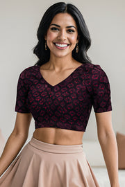 Maroon Floral Motif Indigo Hand Block Print Cotton Blouse 10074607