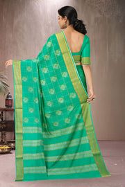 Aqua Mint Green Mysore Crepe Silk Saree With Floral Design And Zari Border 10076680