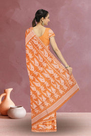 Orange Handloom Jamdani Style Cotton Saree with Blouse 10074226