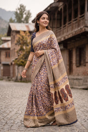 Beige Kani Printed Silk Saree 10077867