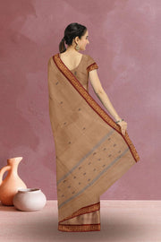 Beige Handloom Chettinad Cotton Saree Without Blouse 10075200
