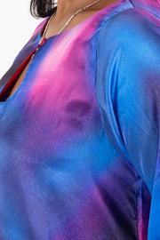 Blue Printed Vegan Charmeuse Silk Dress  10073750