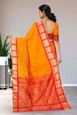 Orange Handwoven Gadwal Kuttu Cotton Saree 10061422
