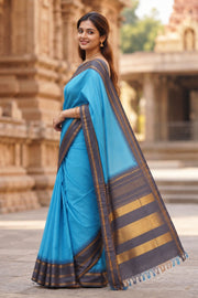 Blue Kanjivaram Silk Saree with Thandavalam Border 10077924