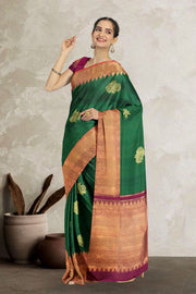 Bottle Green Pure Zari  Kanjivaram Silk Saree 10063128
