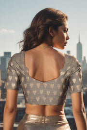 Green Banarasi Chiniya Silk Blouse 10075003