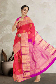 Pink Shot Orange Jacquard Pure Zari Kanjivaram Silk Saree 10063079