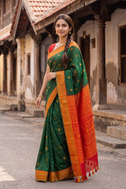 Emerald Green Handloom Kanchi Silk Cotton Saree 10077997