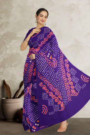 Purple Bandhani Mulmul Cotton Saree 10075491
