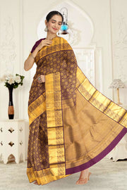 Burgundy Pure Zari Bridal Kanjivaram Silk Saree 10063053