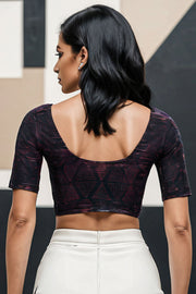 Maroon Geometric Motif Indigo Hand Block Print Cotton Blouse 10074601