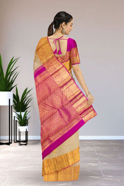 Cream Pure Zari Jacquard Kanjivaram Silk Saree 10063080