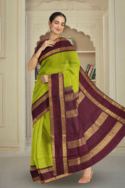 Canary Yellow Korvai Kanjivaram Silk Saree 10075529