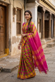Multicolor Checks kanchi Silk Cotton Saree 10077965