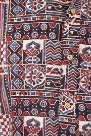 Black Half Sleeve Ajrakh Printed Cotton Mens Shirt 10071089