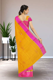 Yellow Chanderi Printed Silk Cotton Saree 10075364