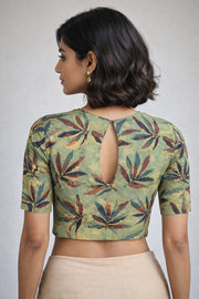 Green Hand Block Jahota Printed Cotton Blouse 10075001