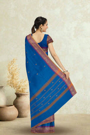 Blue Handloom Chettinad Cotton Saree Without Blouse 10075175