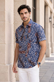 Blue Half Sleeve Ajrakh Printed Cotton Mens Shirt 10072912