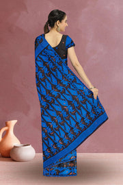 Black Handloom Jamdani Style Cotton Saree with Blouse 10074227