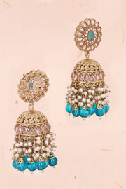 Handcrafted Blue Stones Cluster Beads Drop Jhumka Earrings 10069655 - Avishya