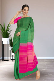 Tropical Rainforest Kanjivaram Silk Saree with Checks Design 10075634