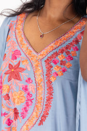 Blue Sozni Embroidered Crepe Silk Kaftan 10064732